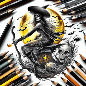 spells-motif-tattoo – tattoo design ideas free ai generated – grimace – for-upper-shoulder – Gallery: witches-inkby-ai