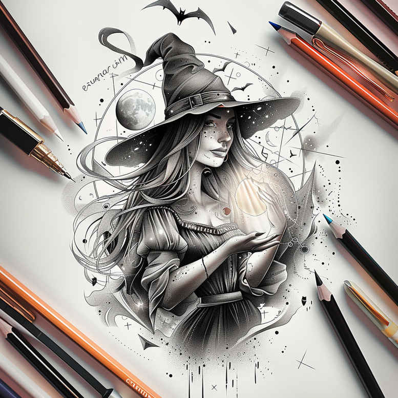 spells-motif-tattoo – tattoo design ideas free ai generated – torment – for-collarbone – Gallery: witches-inkby-ai