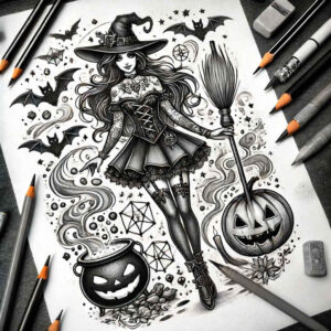 spirituality-motif-tattoo – tattoo design ideas free ai generated – nightmarish – for-thigh – Gallery: witches-inkby-ai
