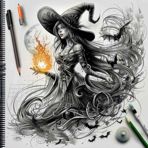 strength-motif-tattoo – tattoo design ideas free ai generated – dark – for-nape – Gallery: witches-inkby-ai
