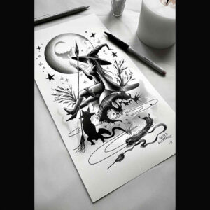 strength-motif-tattoo – tattoo design ideas free ai generated – paranormal – for-shoulder-blade – Gallery: witches-inkby-ai
