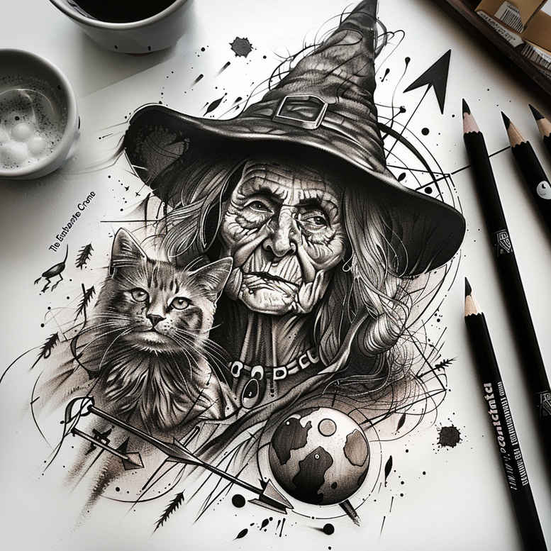 symbols-motif-tattoo – tattoo design ideas free ai generated – shadowy – for-ankle – Gallery: witches-inkby-ai