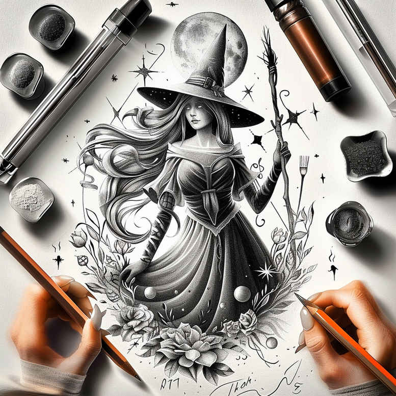 witches tattoo design ideas expressive lines astral whisper determination and power