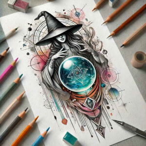 witches tattoo design ideas Surrealism psychedelic black flame for shoulder