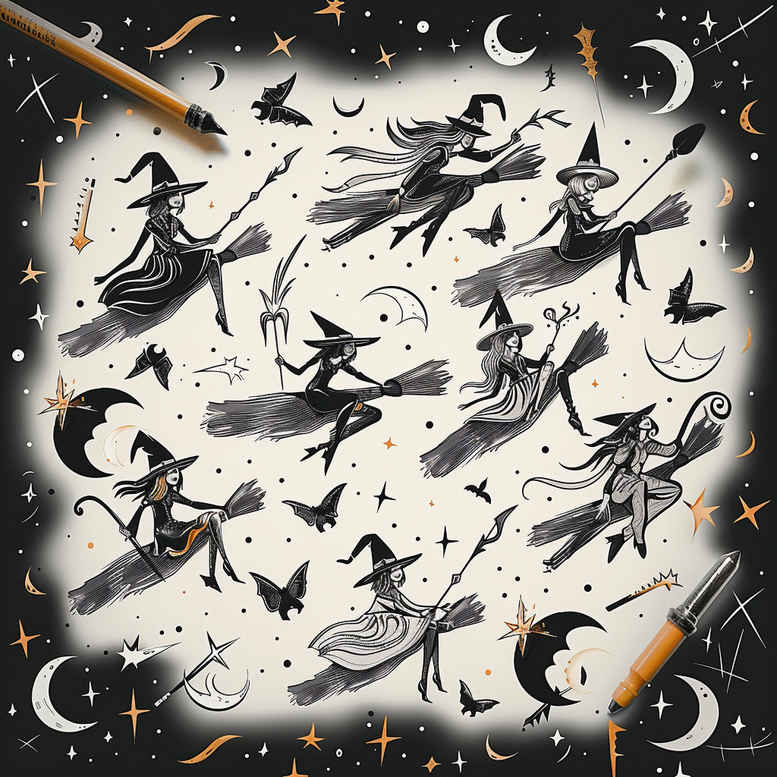 witches tattoo design ideas dynamic shapes broom spirit embodying strength