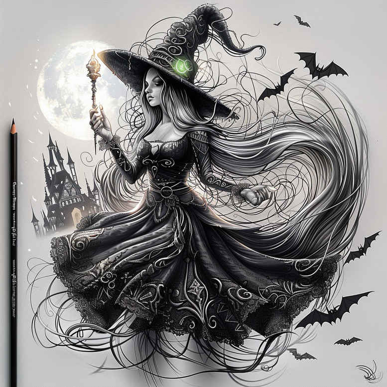 witches tattoo design ideas Surrealism fluid forms broom spirit shows determination
