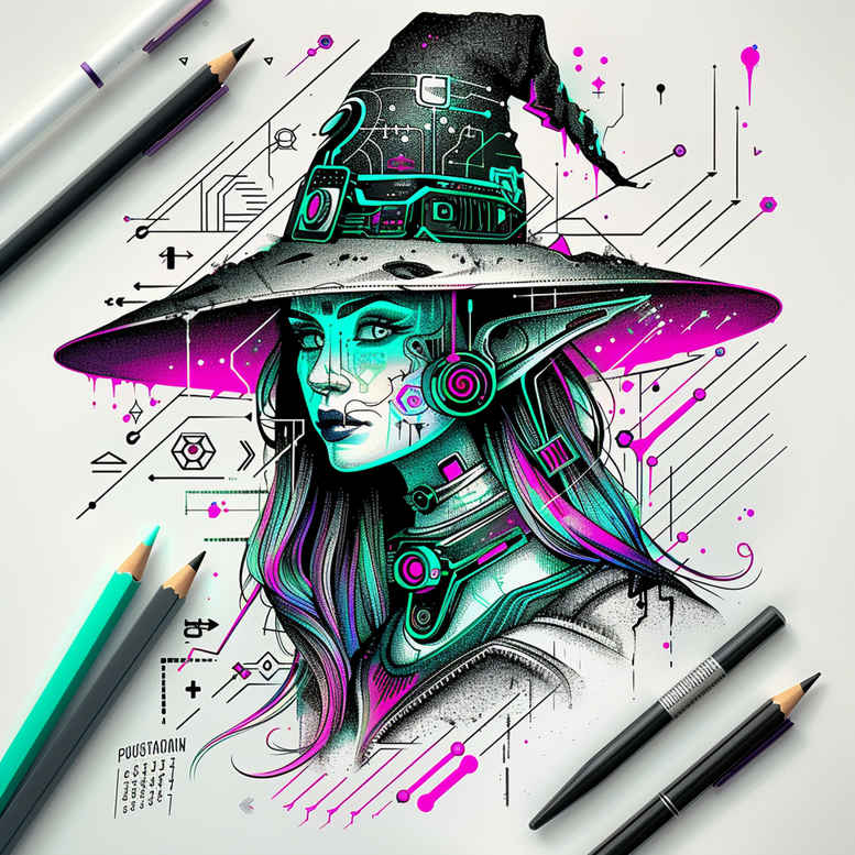 witches tattoo design ideas watercolor-style broom spirit symbol of endurance
