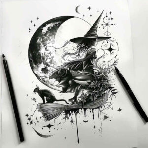 witches tattoo design ideas crisp lines crystal orb embodying determination