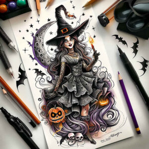 witches tattoo design ideas Surrealism visionary crystal orb for heel