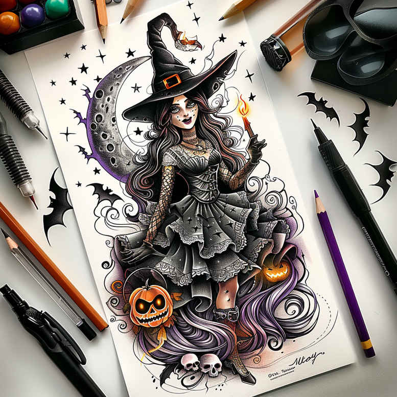 witches tattoo design ideas Surrealism visionary crystal orb for heel