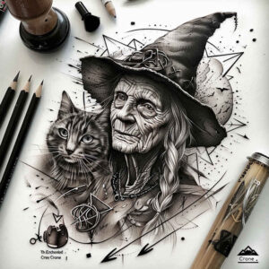witches tattoo design ideas Surrealism phantasmagoria cursed ink for calf