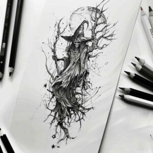 witches tattoo design ideas color blending cursed ink represents perseverance