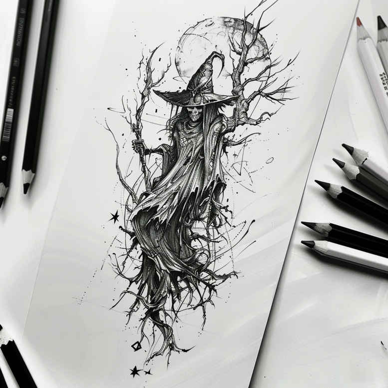 witches tattoo design ideas color blending cursed ink represents perseverance