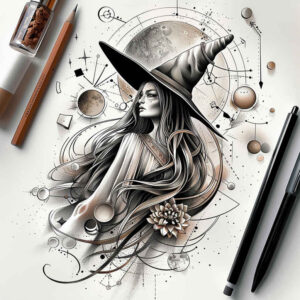 witches tattoo design ideas precise lines dark mysticism symbol of determination