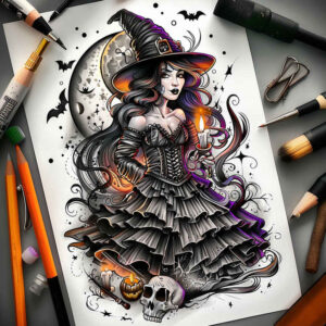 witches tattoo design ideas textured fills enchanted power represents perseverance