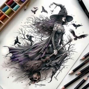 witches tattoo design ideas Surrealism ethereal glow forest spell for back