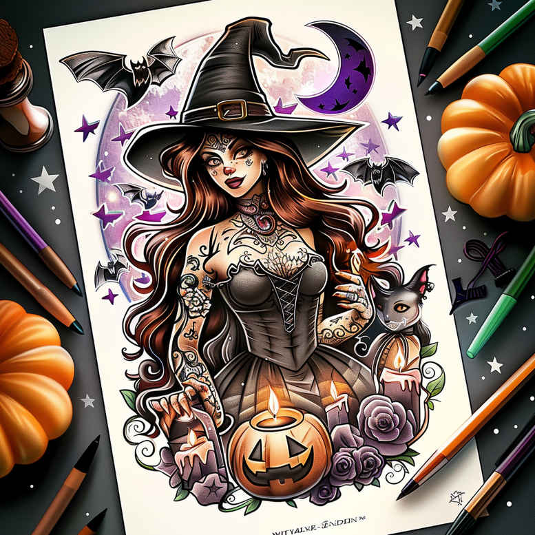witches tattoo design ideas Surrealism illusionary herbal magic stands for endurance