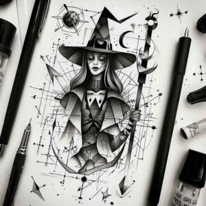 witches tattoo design ideas Surrealism translucent layers hex symbol for lower arm