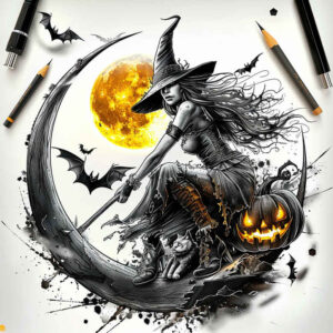 witches tattoo design ideas Surrealism chromatic aberration hidden craft for upper arm