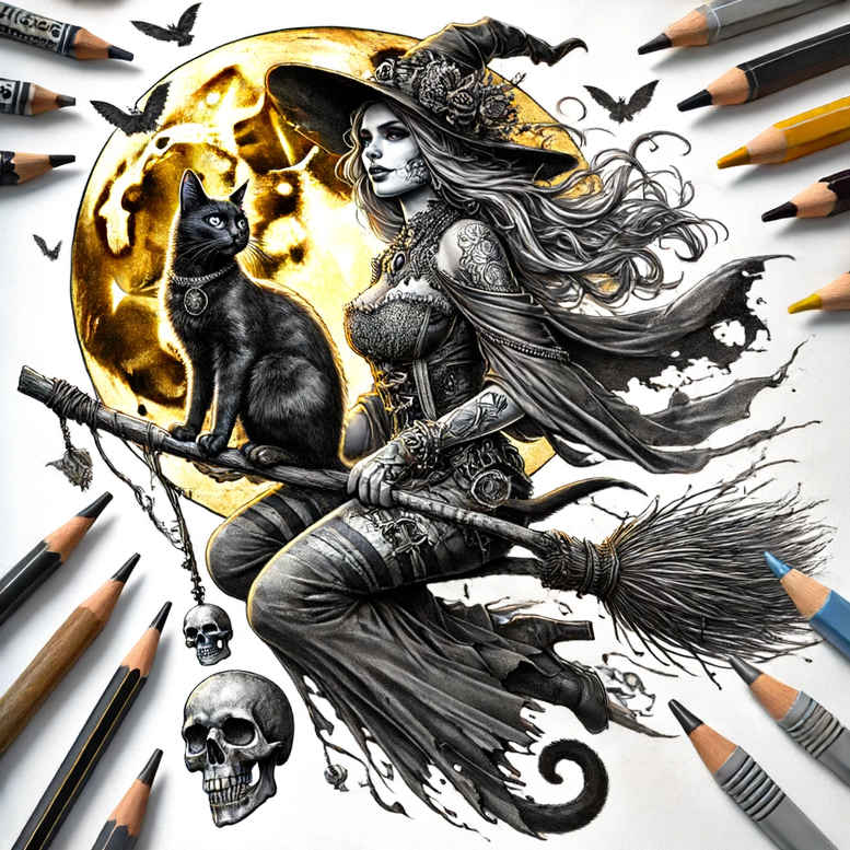 witches tattoo design ideas Surrealism shimmering forms hidden craft symbol of courage