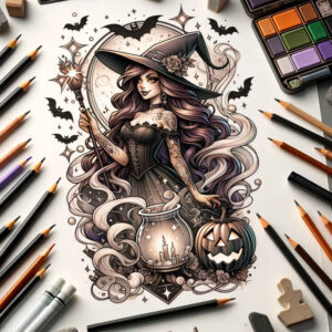 witches tattoo design ideas contoured forms hidden craft symbolising courage