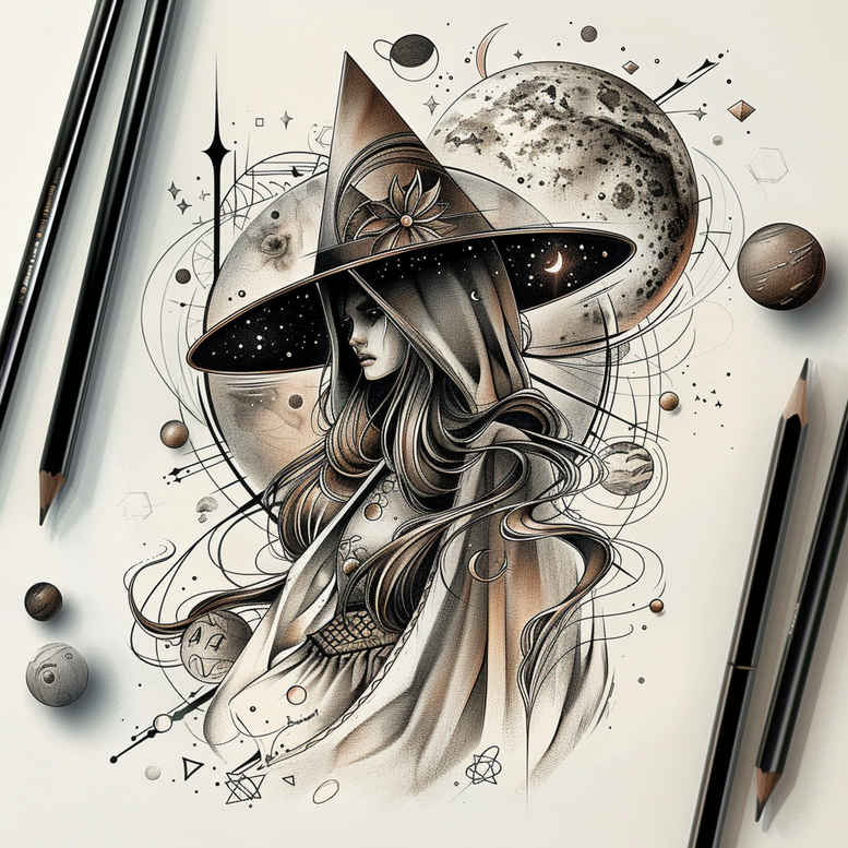 witches tattoo design ideas ethereal lunar priestess symbolising strength