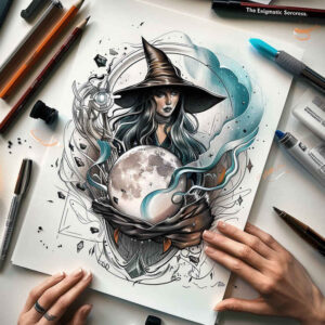 witches tattoo design ideas Realism perfect proportions magic fire embodying resilience
