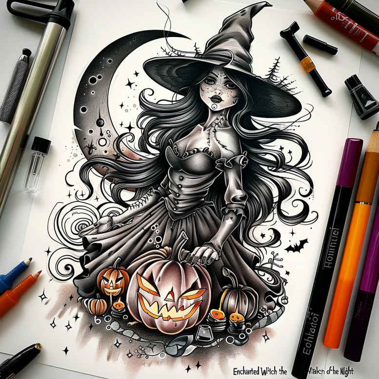 witches tattoo design ideas Surrealism floating elements magic fire meaning perseverance