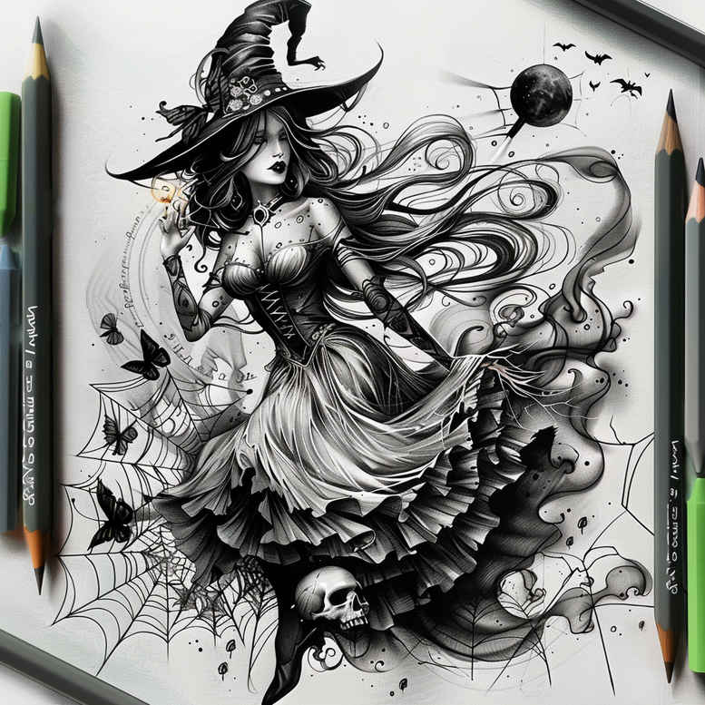 witches tattoo design ideas modern classic magic sigil symbolising strength