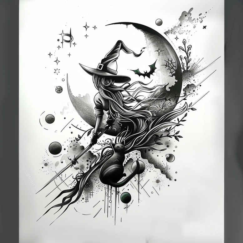 witches tattoo design ideas Surrealism unearthly moon ritual shows strength