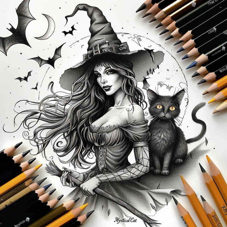 witches tattoo design ideas distorted perspective mystic ritual for shoulder blade