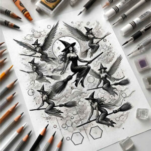 witches tattoo design ideas Neotraditional balanced tones occult symbol for upper shoulder