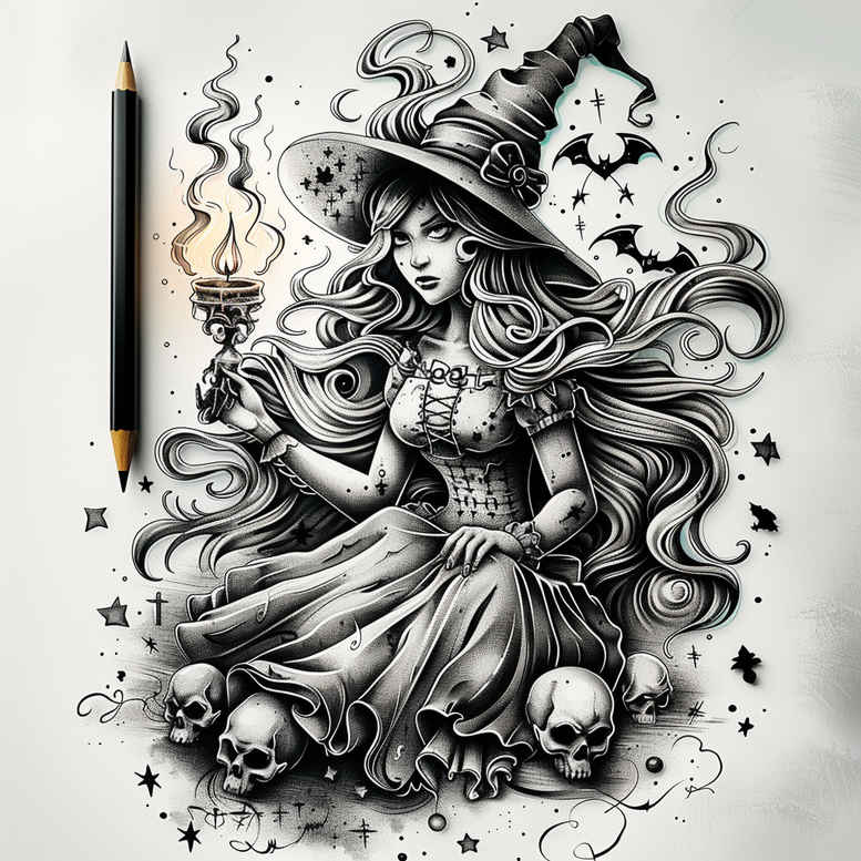 witches tattoo design ideas contrasting colors occult symbol represents courage