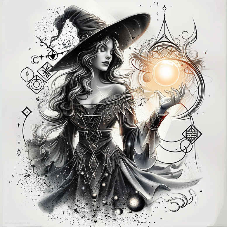 witches tattoo design ideas Surrealism morphic potion maker for lower leg