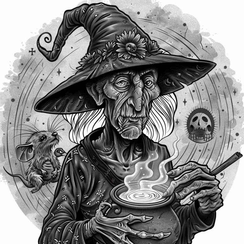 witches tattoo design ideas matte-finish potion maker for scapula