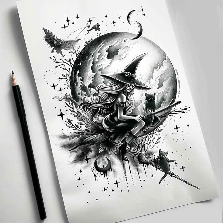 witches tattoo design ideas strong outlines potion maker for upper shoulder