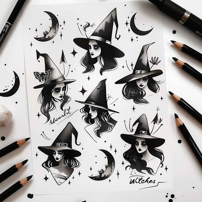witches tattoo design ideas unreal light sacred herbs for calf