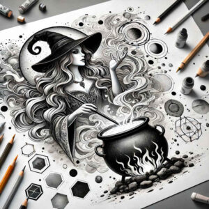 witches tattoo design ideas Surrealism fantastical sacred herbs for ribs