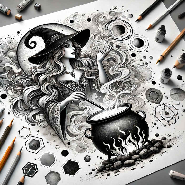 witches tattoo design ideas Surrealism fantastical sacred herbs for ribs
