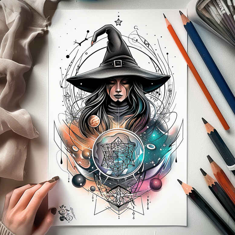 witches tattoo design ideas hyper-detailed sacred herbs for stomach