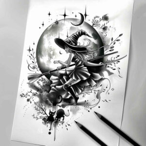 witches tattoo design ideas Surrealism translucent layers sacred night symbol of courage