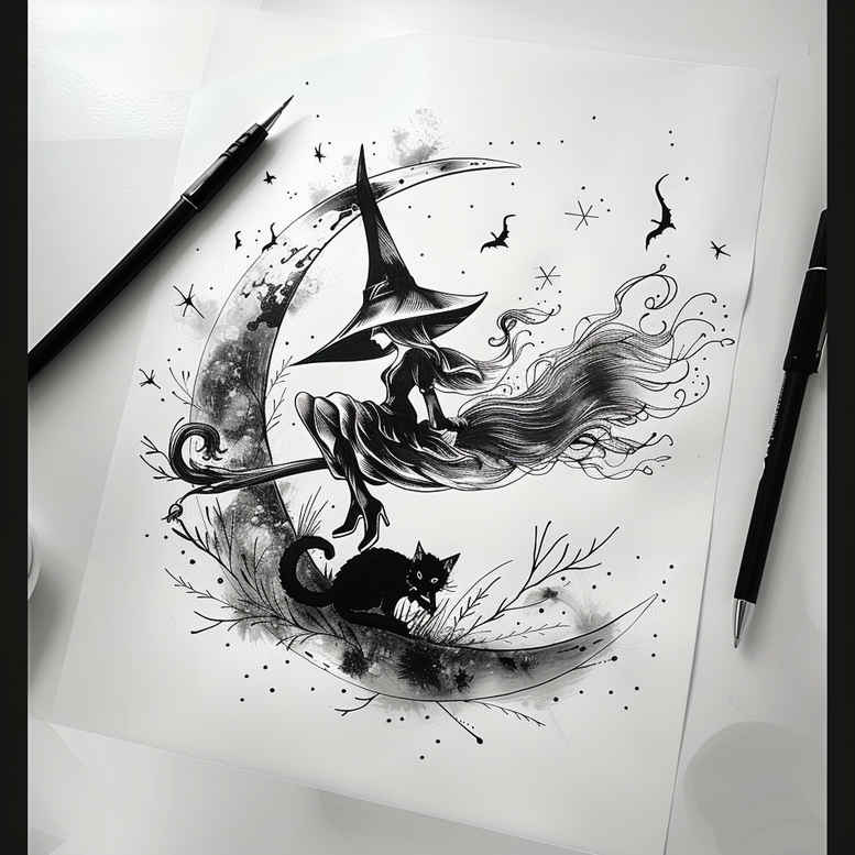 witches tattoo design ideas dreamlike shadow charm represents determination