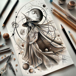 witches tattoo design ideas Surrealism melted shapes spell circle for ankle