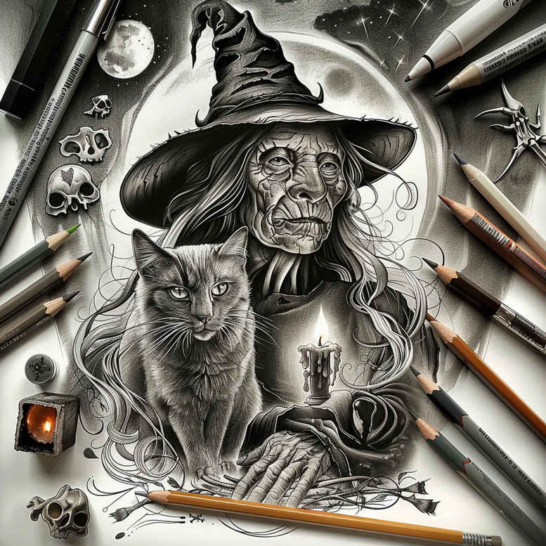 witches tattoo design ideas Surrealism juxtaposition spell circle for forearm