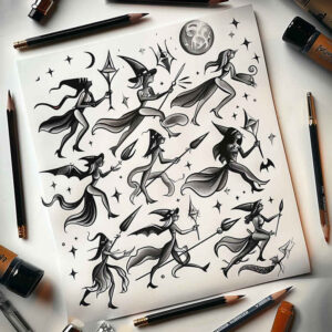 witches tattoo design ideas vibrant spellcaster for lower thigh