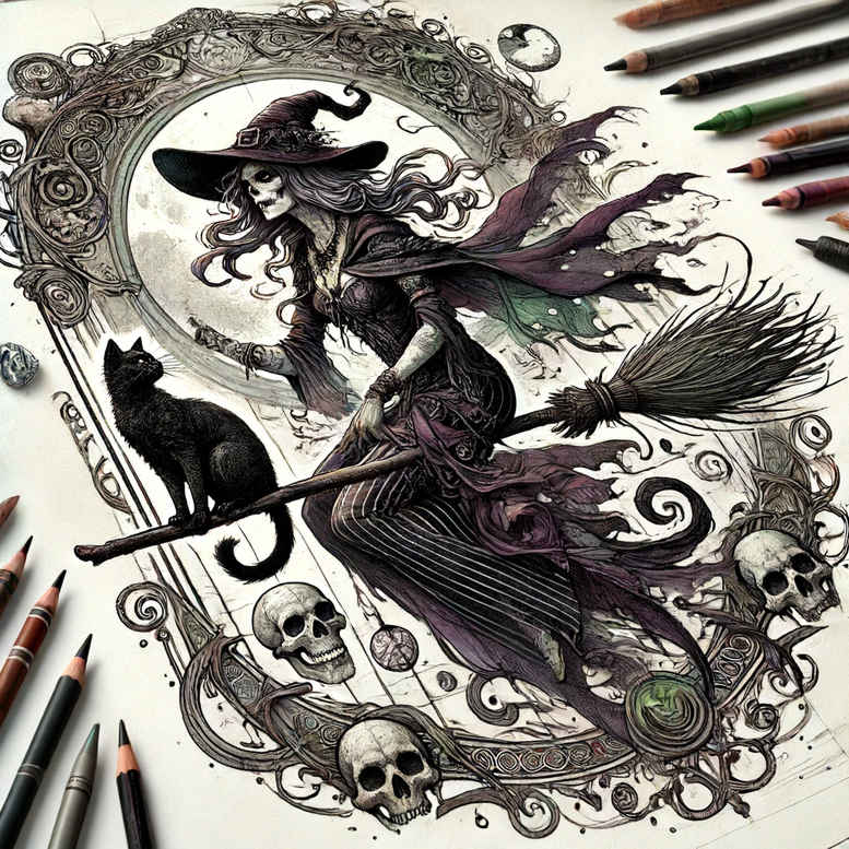 witches tattoo design ideas Surrealism blurred edges spellcaster for triceps