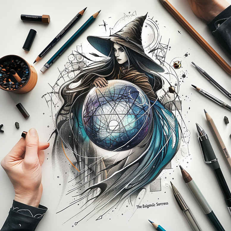 witches tattoo design ideas Realism soft contrast spellcaster symbol of perseverance