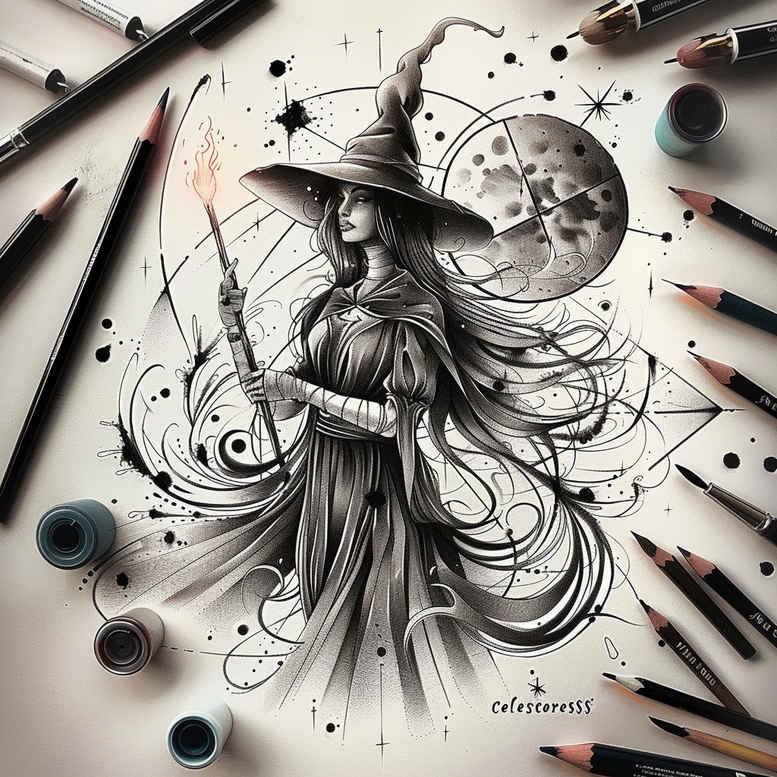 witches tattoo design ideas abstract spirit guide embodying courage