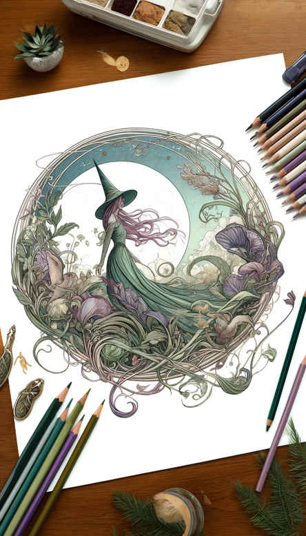 witches tattoo design ideas vivid hues veiled seer embodying determination