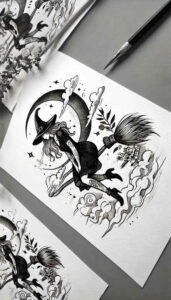 witches tattoo design ideas Realism seamless blend veiled seer represents courage